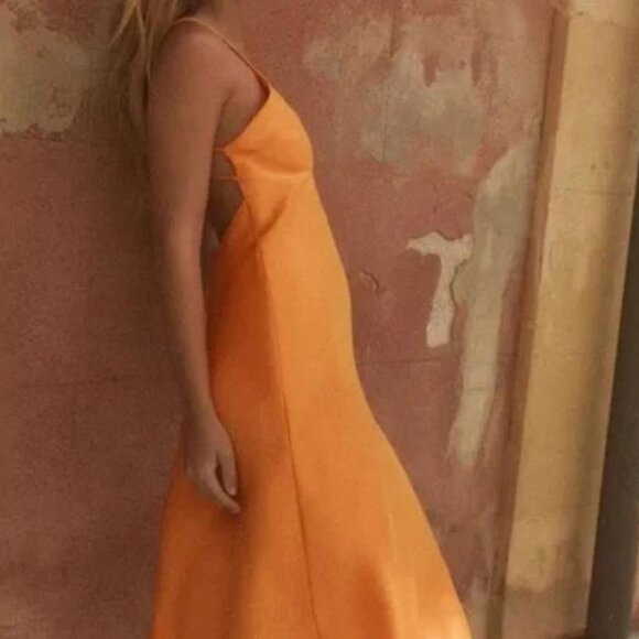 Zara Orange Satin Maxi Dress - Picture 4 of 12